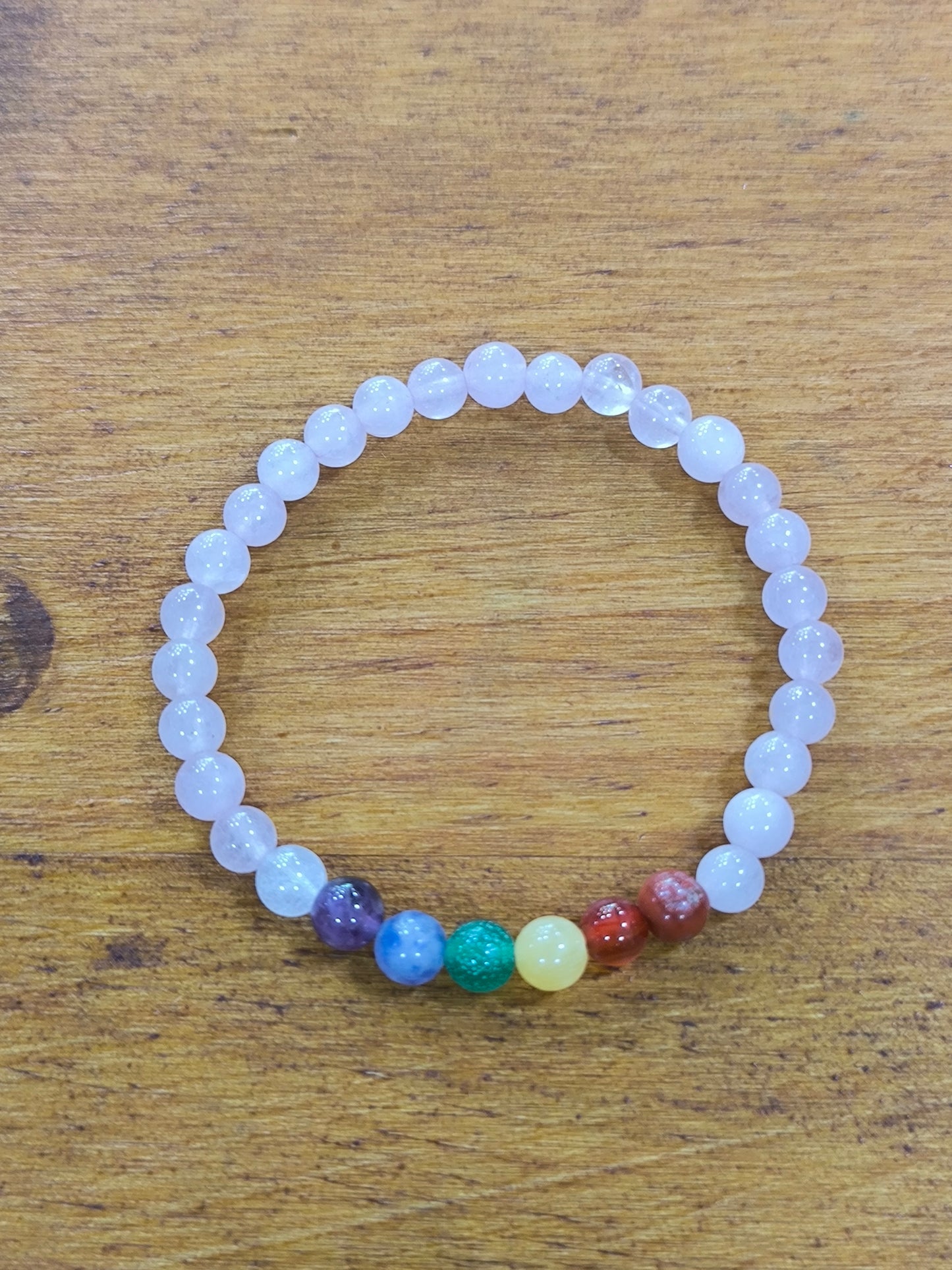 Pulsera Mineral De Cuarzo Rosa/7 Chakras