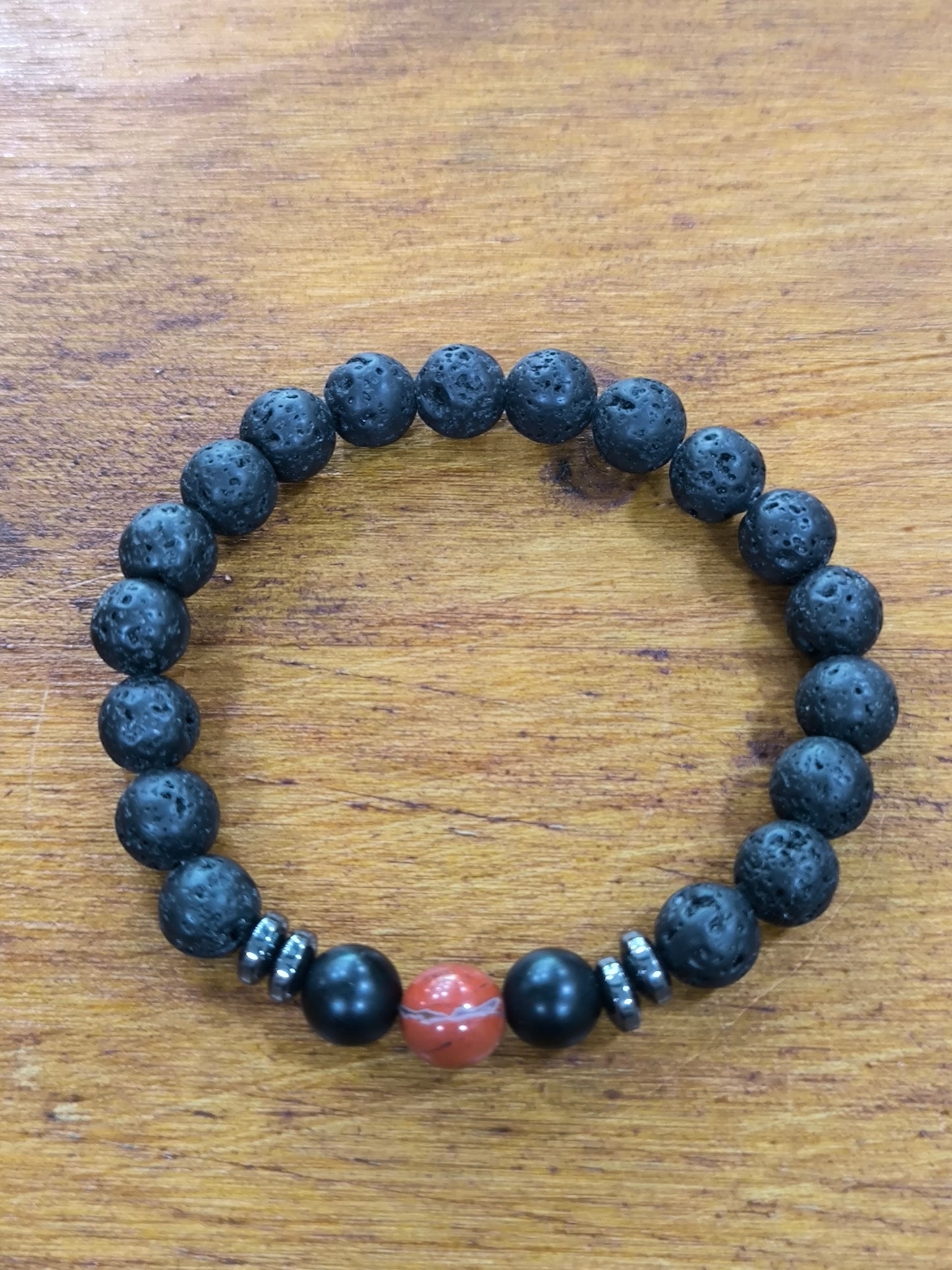 Pulsera Mineral De Jaspe Rojo/Volcánica