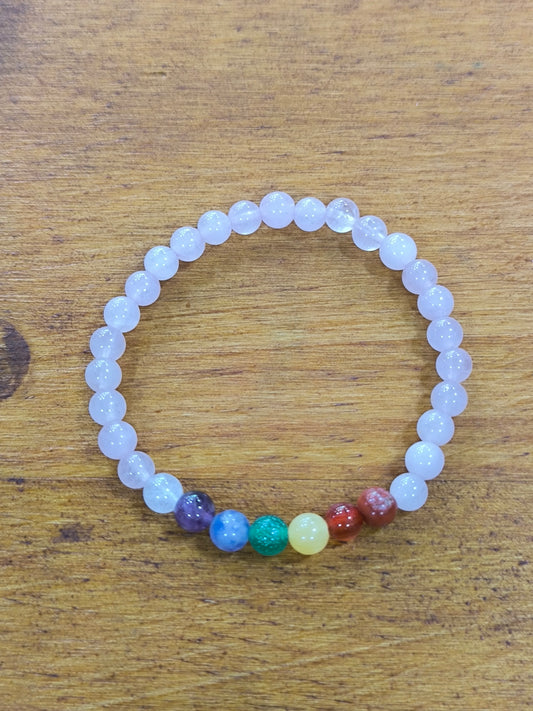 Pulsera Mineral De Cuarzo Rosa/7 Chakras