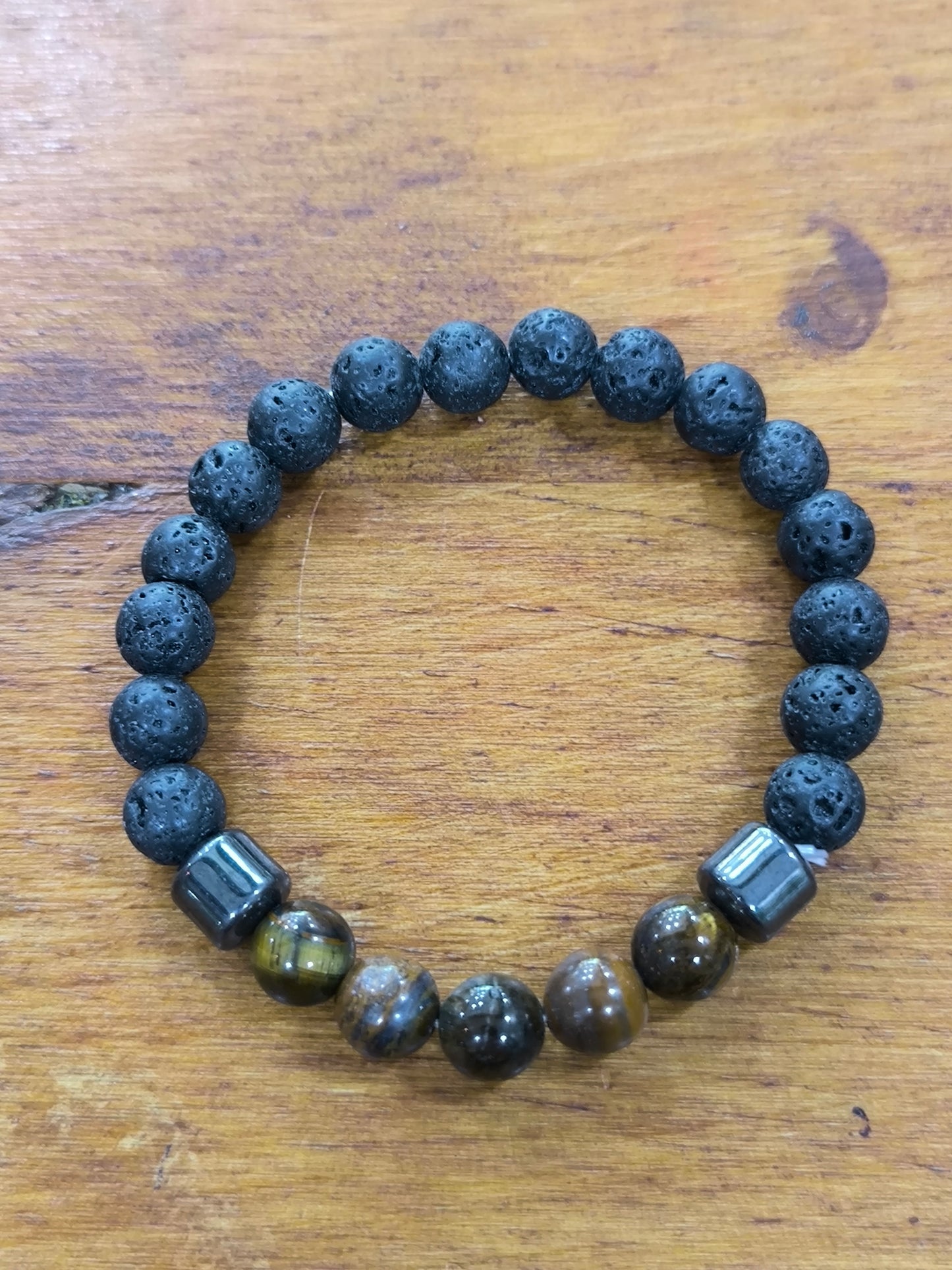 Pulsera Mineral De Ojo De Tigre/Volcánica
