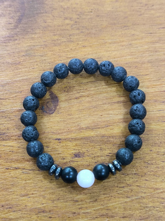 Pulsera Mineral De Cuarzo Rosa/Volcánica
