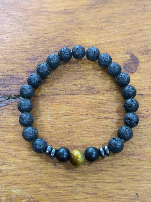 Pulsera Mineral De Ojo De Tigre/Volcánica