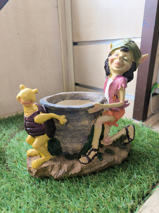 Figura Duende Y Tortuga Macetero